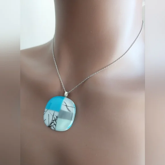 Blue&White Pendant Sterling Silver Necklace - Picture 3 of 15